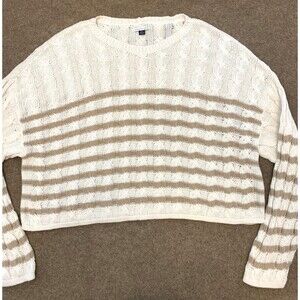 American Eagle Sweater Womens 2XL Cable Knit Crop Striped Oversized Cotton
